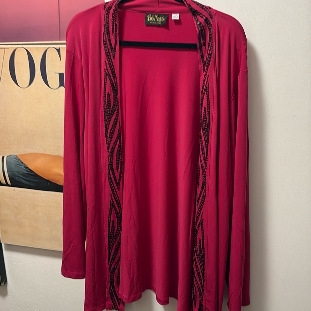 Bob Mackie Wearable Art brings the fire with this fuchsia and black jacket 3X